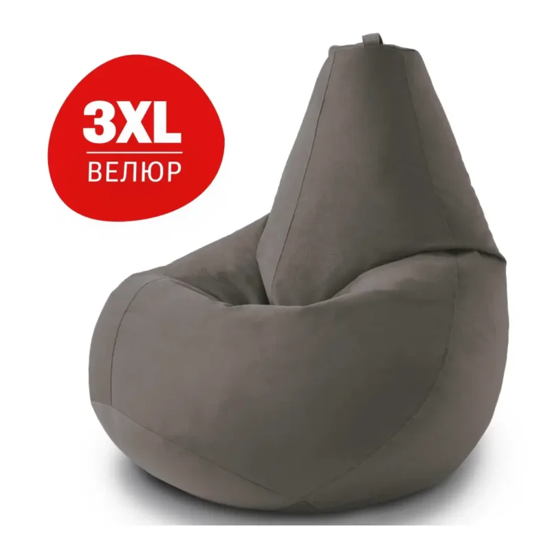 Кресло мешок Bean Joy, пуфик мешок, бескаркасное кресло, размер 3XL, мебельный велюр, серый