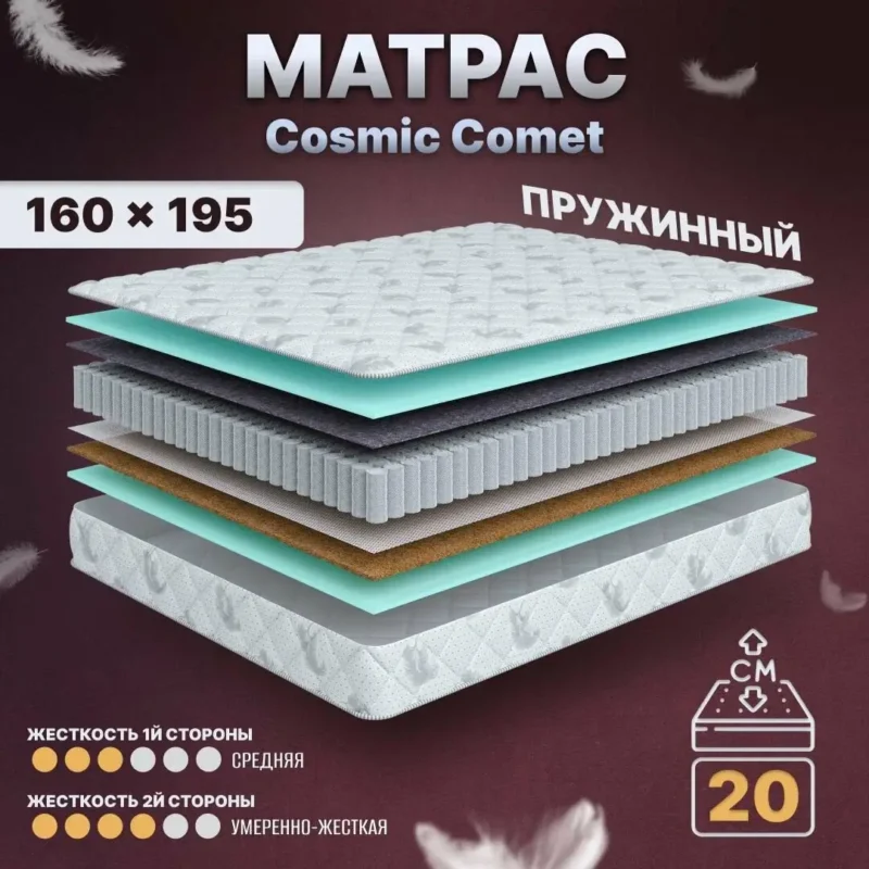 Матрас 195х160 для кровати с независимыми пружинами "Cosmic Comet" высота 20см