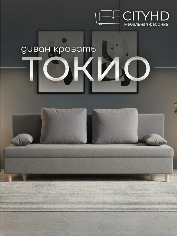 Раскладной диван кровать Токио, механизм еврокнижка, 190х73х73 см, серый, прямой диванчик с ящиком для хранения