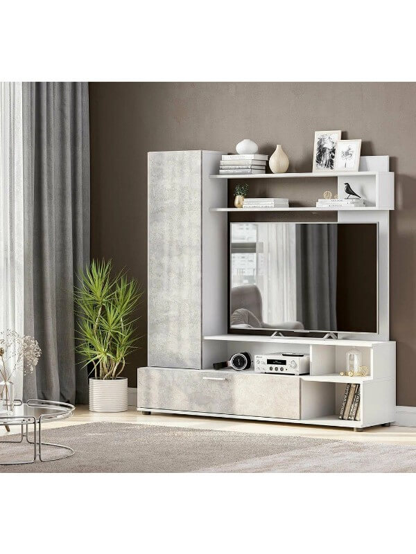 Стенка для гостиной Hoff МГС-9, 150х153,5х38, цвет цемент светлый, белый