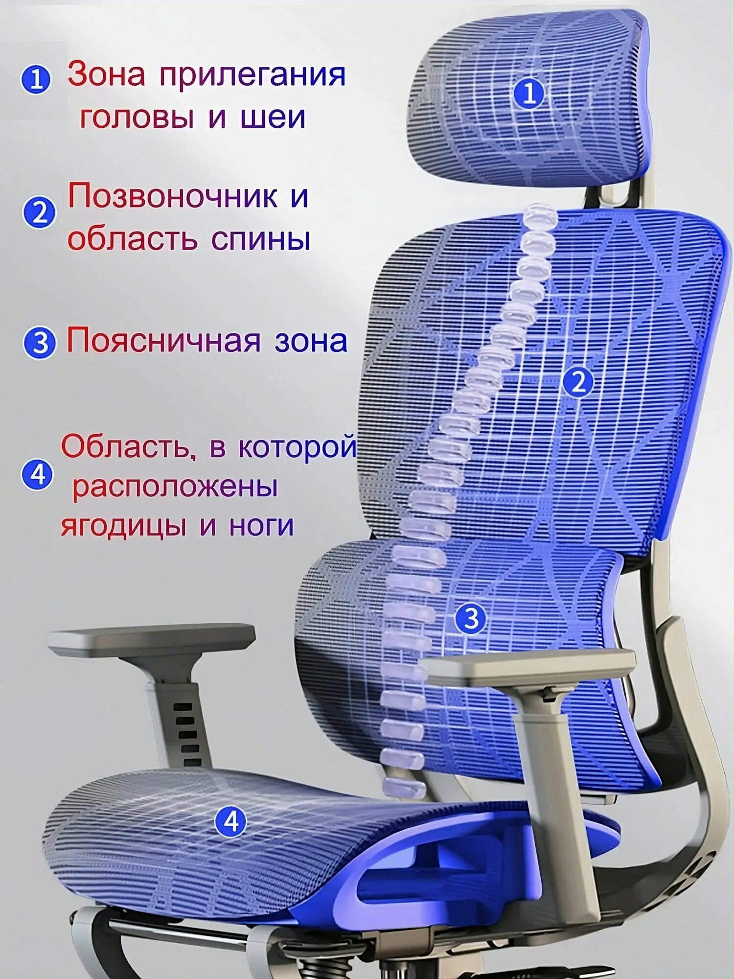 Компьютерное Кресло HICHAIR H909 Gery Эргономичное С 3D Подлокотниками И Многомерным Подголовником — изображение 2