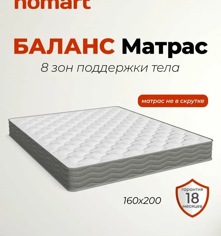 Матрас баланс 160*200, трикотаж люкс, независимые пружины, с антибактериальной пропиткой