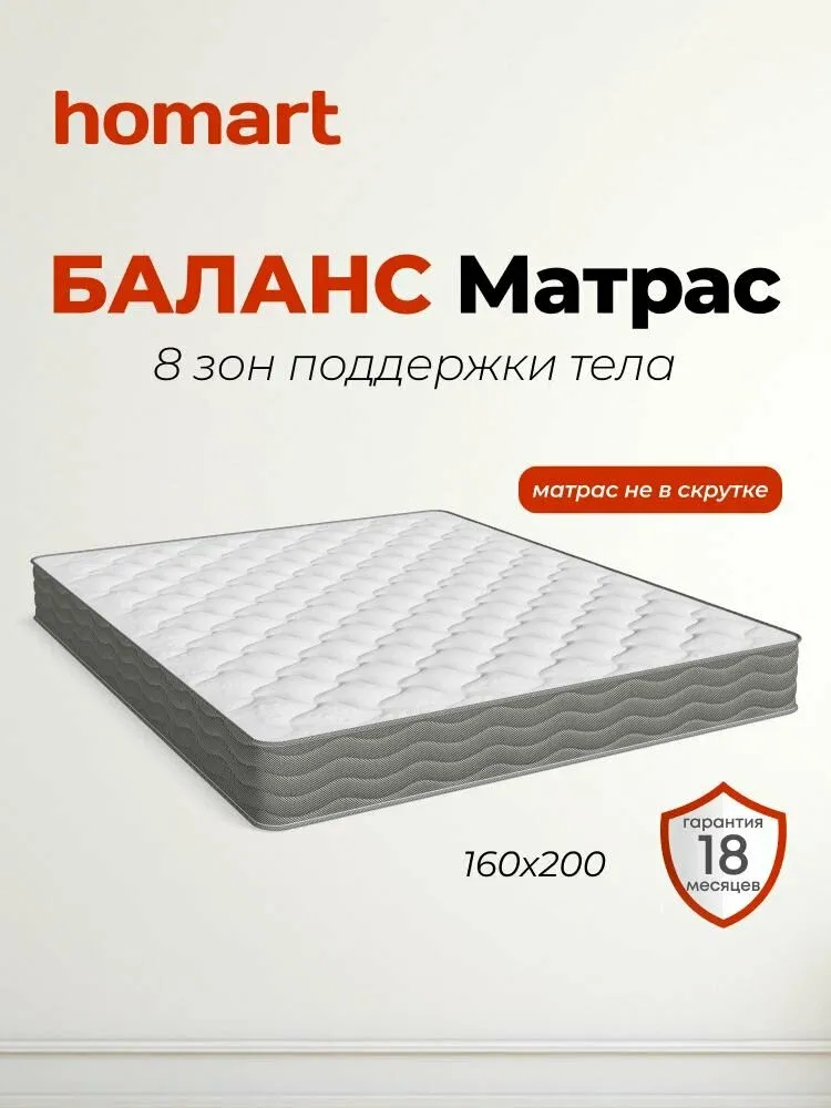 Матрас баланс 160*200, трикотаж люкс, независимые пружины, с антибактериальной пропиткой