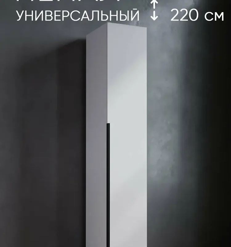 Пенал для одежды распашной с ручкой, полками и штангой 40*220*50 см, белый