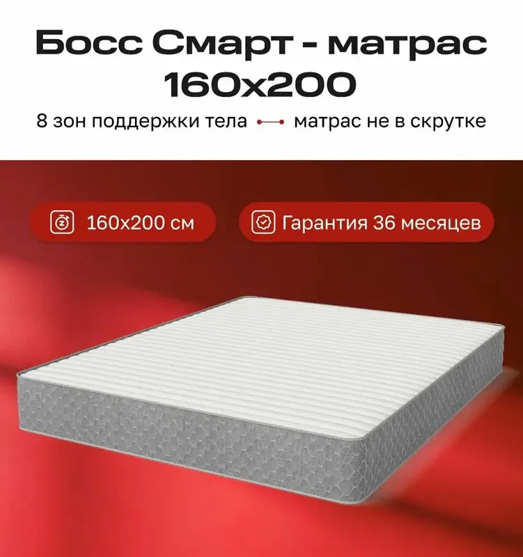 Матрас Босс Смарт 160х200 см, трикотаж Аэро, антибактериальная пропитка